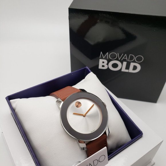 Movado Cognac Leather Ladies 36mm Watch